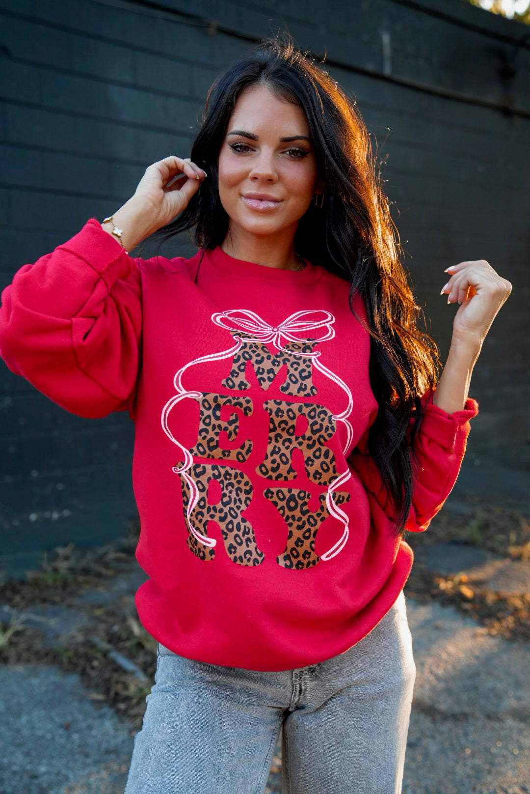 Merry Leopard | Cardinal Red | Sweatshirt