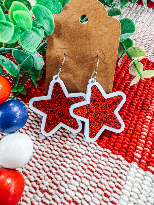 Glitter Star Patriotic Acrylic Earrings
