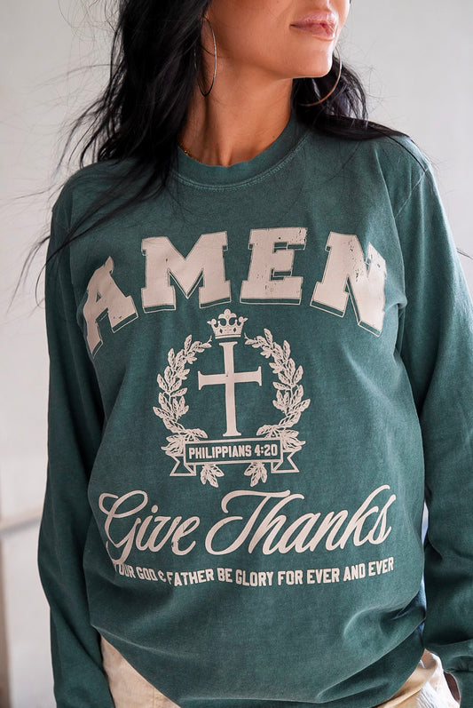 Give Thanks - Amen | Blue Spruce | Long Sleeve