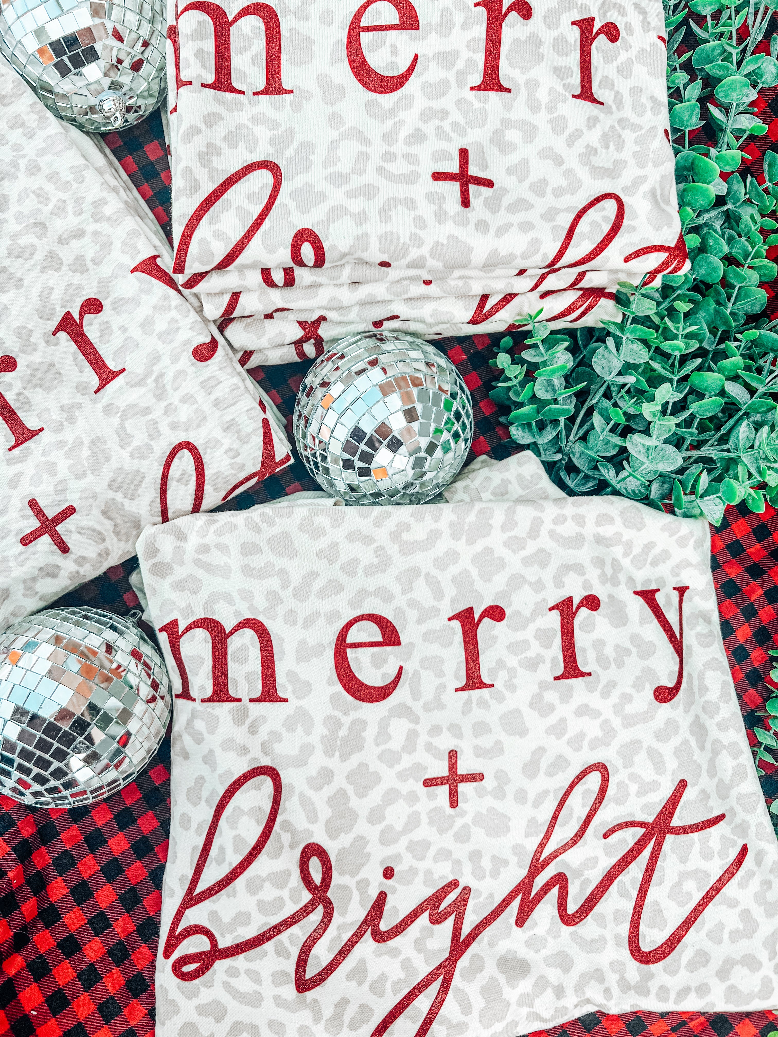 Glitter Merry + Bright | Natural Leopard | Short Sleeve