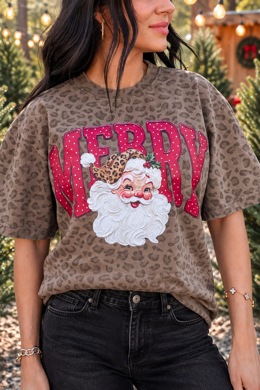 Merry Santa | Leopard Short Sleeve Tee