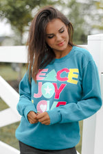 Load image into Gallery viewer, Peace Joy Love | Topaz Blue | Sweatshirt
