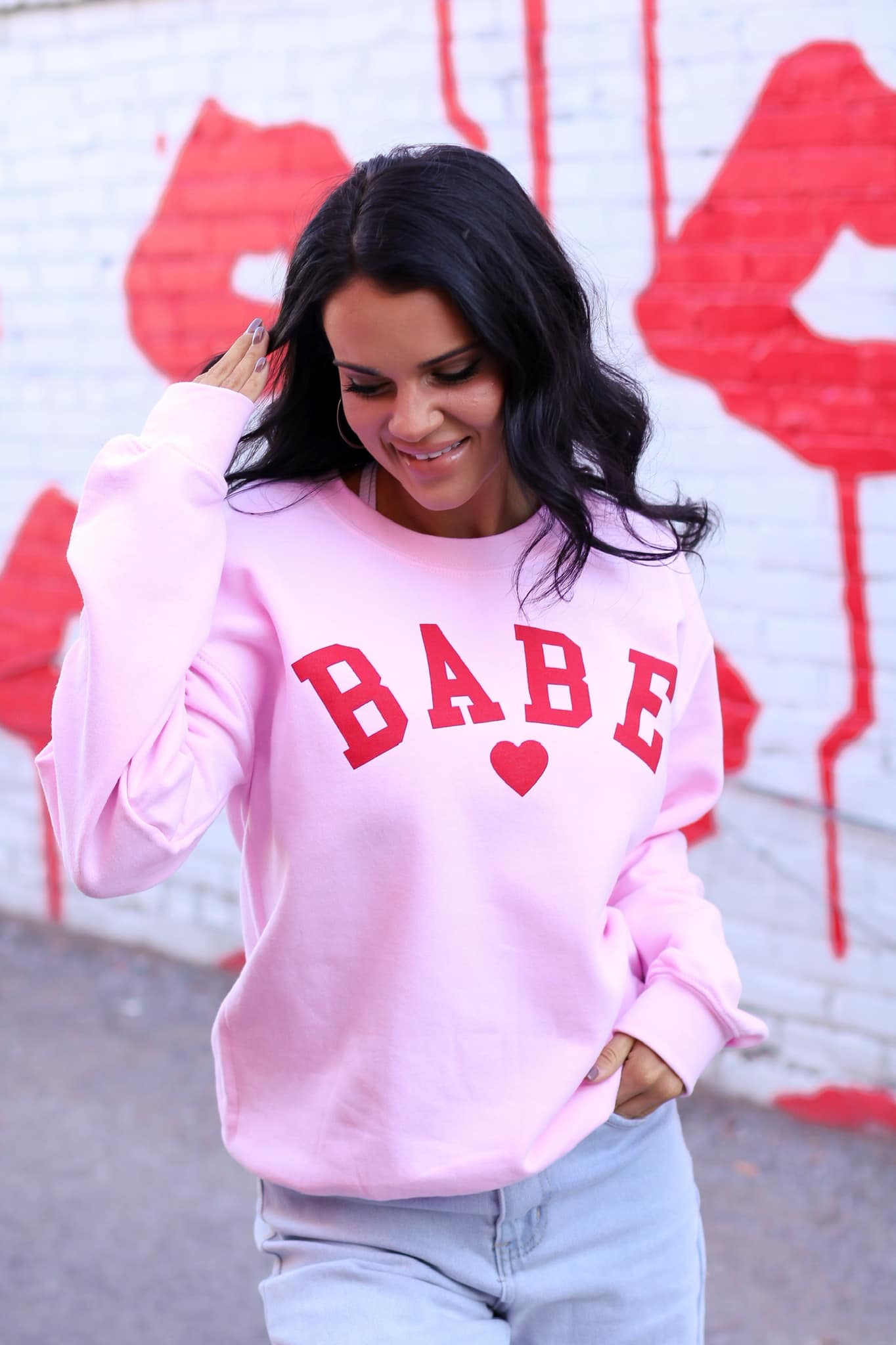 BABE Light Pink Sweatshirt Small Town Society