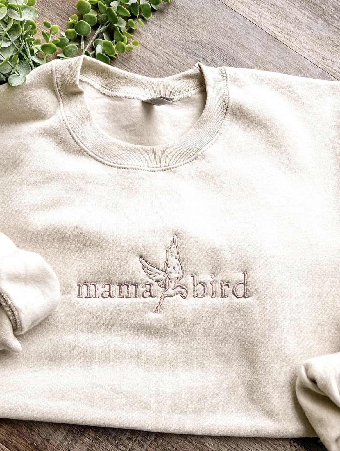 Mama Bird Sand Embroidered Sweatshirt Small Town Society