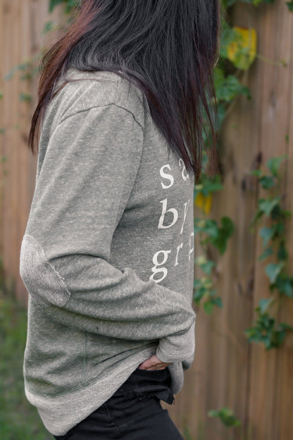 Saved By Grace | Military Green | French Terry Sweater with Elbow Patches