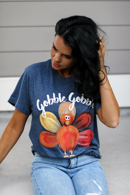 Turkey | Gobble Gobble | Heather Denim | Short Sleeve